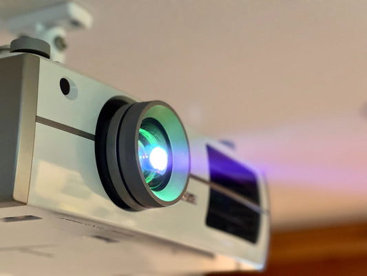 Projector ceiling mount close up cinematic home theater setup